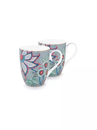PIP STUDIO | Henkelbecher 2-er Set Large 350ml FLOWER FESTIVAL Light Blue | 